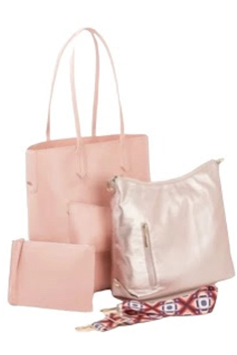 Charley Was Here 3 in 1 Tote w Hobo Bag and Wristlet Blush B