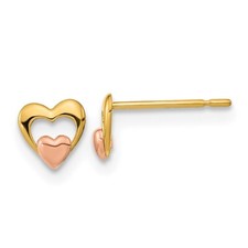 Real 14kt Yellow Rose Gold Madi K Children's Heart Post Earrings