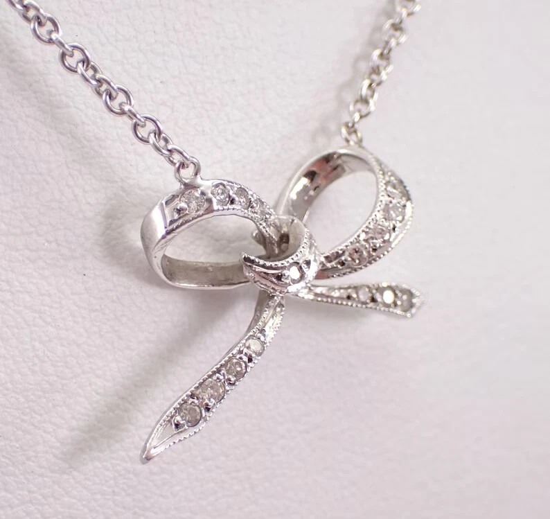 1Ct Round Cut Lab Created DiamondBow Tie Pendant 14K White Gold Plated 18