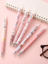 6pcs Cartoon Bear Pattern Press Type Ballpoint Pen
