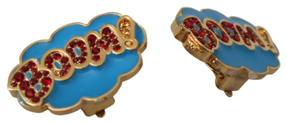 DOLCE & GABBANA Earrings Gold Brass BOOM Cartoon Crystal Clip-On RRP $800 - Image 4 of 4