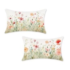 Spring Lumbar Pillow Covers Set of 2 Floral Colorful Watercolor 12x20 Inch