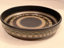 Vintage MCM Royal Haeger Pottery Bowl. Black Brown W/ Green Drip Glaze. USA