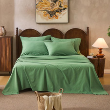 Linen Queen Sheet Set - Breathable Soft Sage Green 4-Piece Bedding