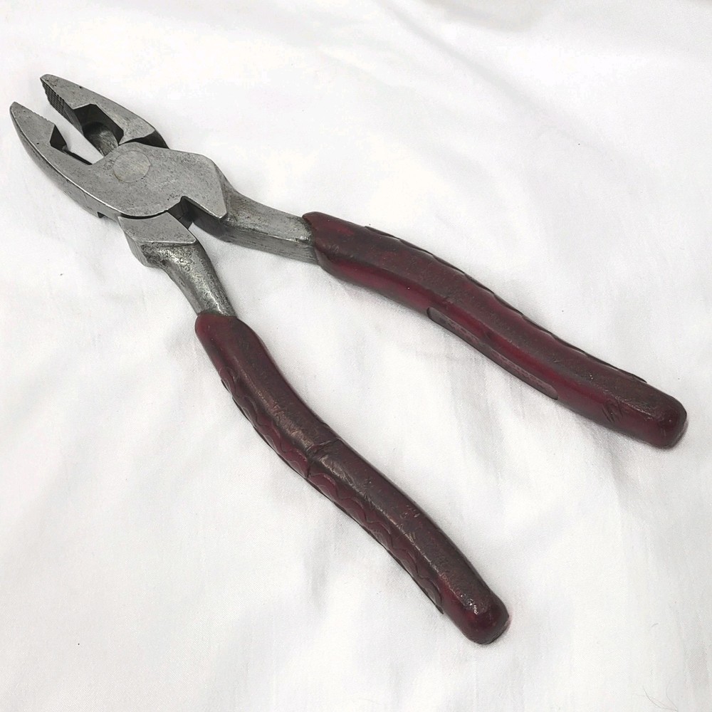 Vintage Klein Tools 9-Inch Red Grips Lineman Pliers USA Made 213-9NE No Logo
