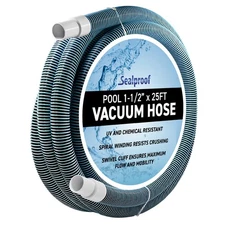 Swimming Pool Vacuum Hose 1-1/2" x 25-Ft, Swivel Cuff Kinkproof Design, Made ...