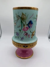 Antique English Porcelain Painted Vase w/ Floral & Butterfly Decoration