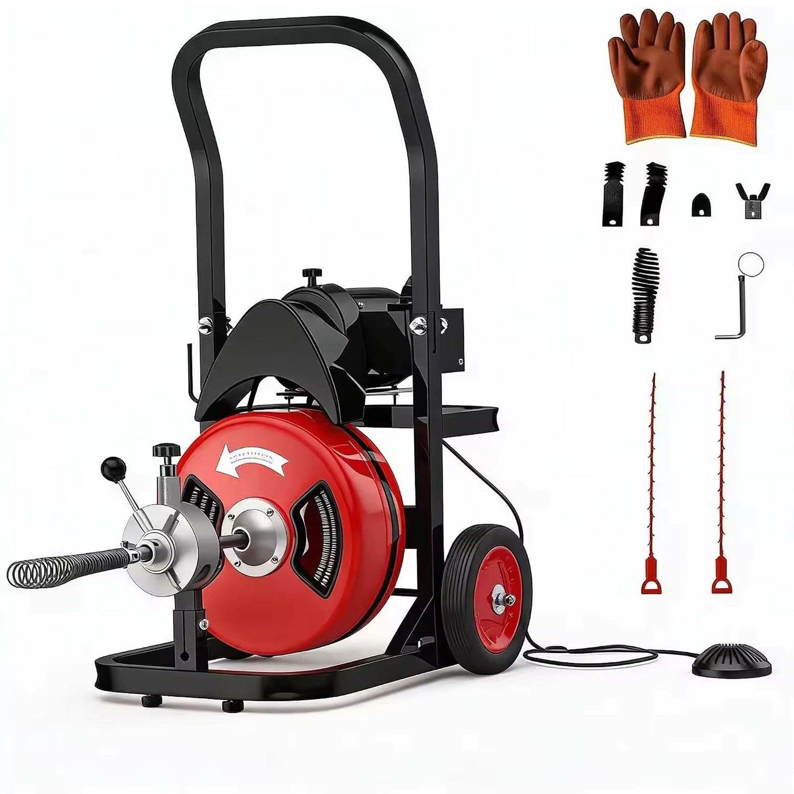 100Ft 1/2 in Drain Cleaning Machine 750W Electric Sewer Snake for 2"-4" Pipes