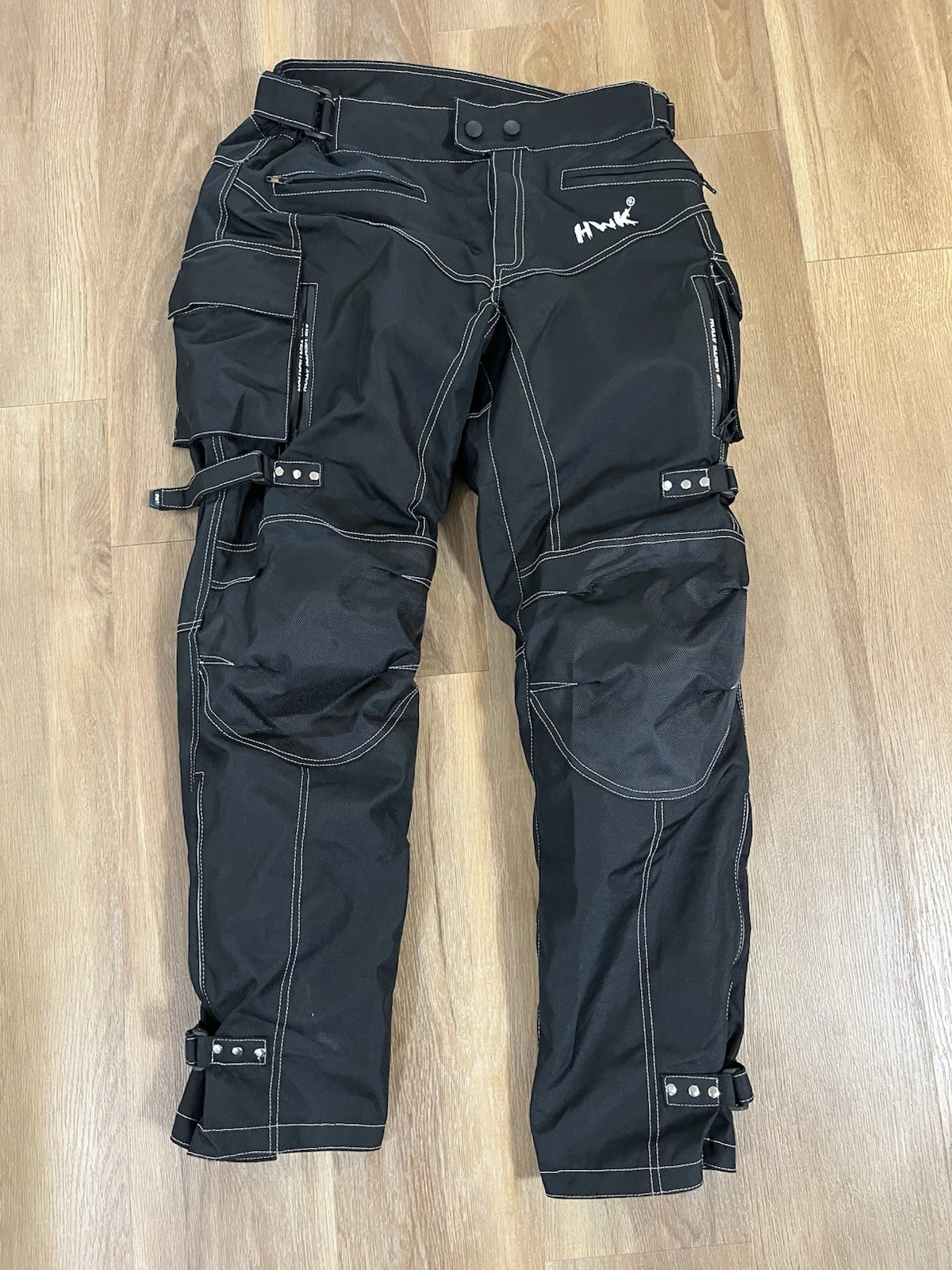 HWK Motorcycle Riding Cargo Pants Mens L 32 Inseam Black Lined Water Resistant