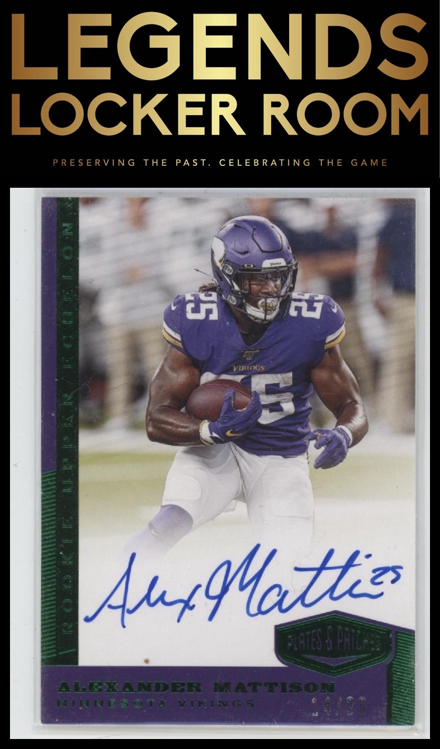 2019 Upper Echelon Alexander Mattison Rookie Patch /20 UE-AMA