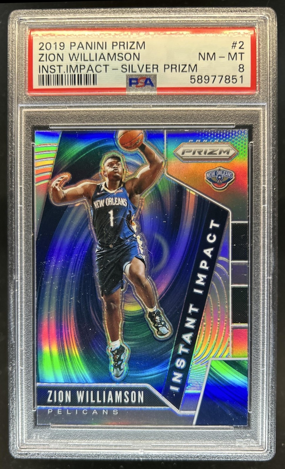 2019-20 Panini Prizm Zion Williamson Instant Impact Silver RC #2 Pelicans PSA 8