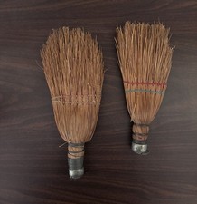 Two Vintage Straw Whisk Brooms Primitive Farmhouse Approx 9 And 11 Inches