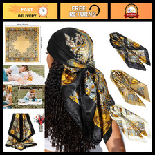 35" Satin Square Hair Scarves 3Pcs - Large Silk Bandanas, Lightweight Hair Wraps