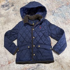 Polo Ralph Lauren Quilted Jacket Pockets Curduroy Collar w Hood Youth M 10/12