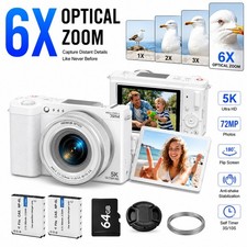 5K Digital Camera 6XOptical Zoom 180 Flip Screen Vlogging YouTube Cam Anti-Shake
