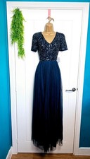 Maya Deluxe Size 8 Navy Sequin Prom Party Special Occasion Wedding Bridesmaid
