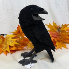 Halloween Resin Black Standing Crow Raven Figure Decor Prop Spooky Flocked 8"