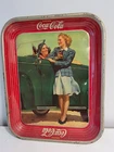 Vintage Original 1942 Coca-Cola 2 Girls by a Car Metal Serving Tray