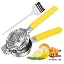 304 Stainless Steel Lemon Squeezer - Free Cleaning Brush Included - Heavy Yellow