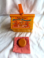 Vtg. FISHER PRICE PICNIC BASKET w cloth,  1 food Handles 1974 No. 677