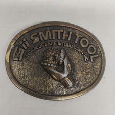 Vintage Smith Tool Belt Buckle Mens Brass Tone Oilfield Drill Bit Made in Canada