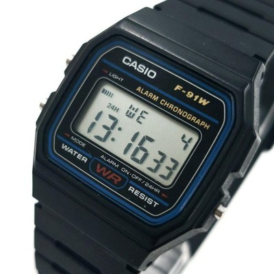 Casio F-91W Digitaluhr schwarzes Zifferblatt Quarz 34 mm Armband 11,5-19 cm...