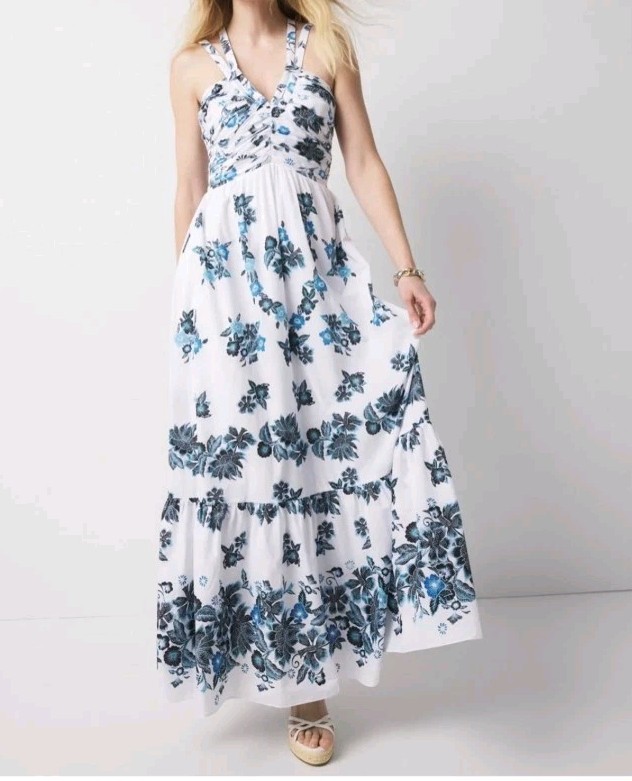 White House Black Market 100% Cotton Strappy Floral Maxi Dress NWT $200 6 |  eBay