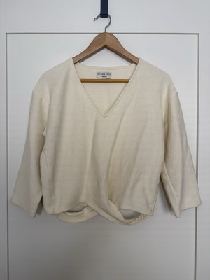 Madewell Texture And Thread Top Sz L Cream Cropped Ribbed Twist V Neck Cotton
