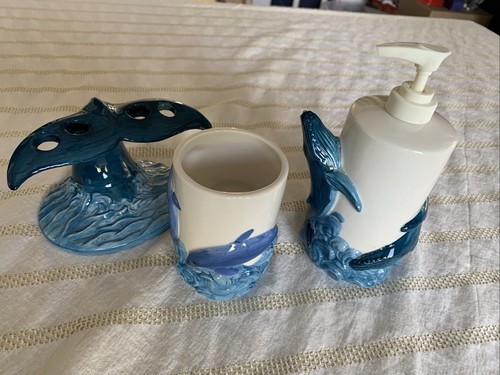 Rare VTG 90s Wyland Studios 3-Piece Bathroom Set Whale and Dolphin