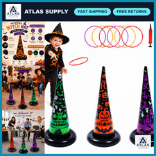 10Pcs Inflatable Witch Hat Ring Toss Game Set - Halloween Party Fun for Kids  A