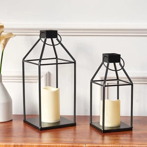 Lanterns Decorative Indoor for Fireplace Decor Black Metal Candle Lantern for - Picture 6 of 8