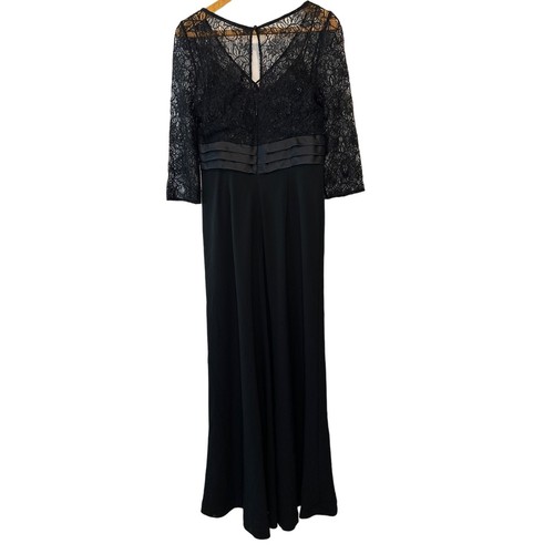 Badgley Mischka Black Lace 3/4 Sleeves Vintage Evening Black Tie Gown Size 6 - Picture 3 of 14