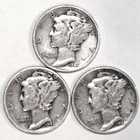 (3) Mercury Dimes - 1943D 1944P 1945P - Very Fine - #2861ED - FREE SHIPPING
