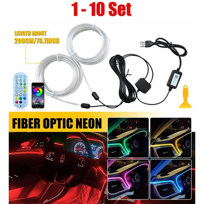 #ad #ad LED Neon Light Trim Glow Optic Fiber Strip Car Inside Ambient Light APP 1 10Set $145.26