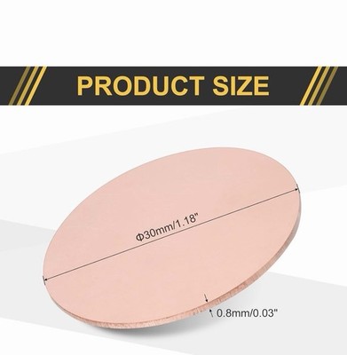 25x  Aircraft Grade  Copper Round Disk, 1/32  (0.8mm) Thick /1.2''(30mm) Dia