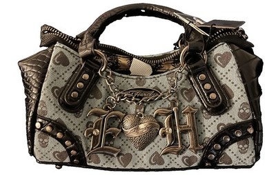 NWT Ed Hardy Denim Canvas Mini Satchel Crossbody Bag Skull Heart Y2K Black Blue 