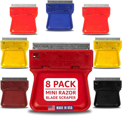   Original Mini Scraper Razor Tool   8 Pack U.S. Made Window & Glass Scrapers fo