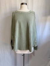 Free People Green Solid Rib-Knit Crew Neck Long Sleeve Pullover Sweater XS 172