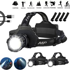 1-2PCS Rechargeable LED Headlamp 100000 Lumen, Super Bright Head Lamp Flashlight