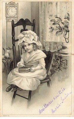 Slightly Embossed Card - Fancy - Girl Sitting on Chair Te