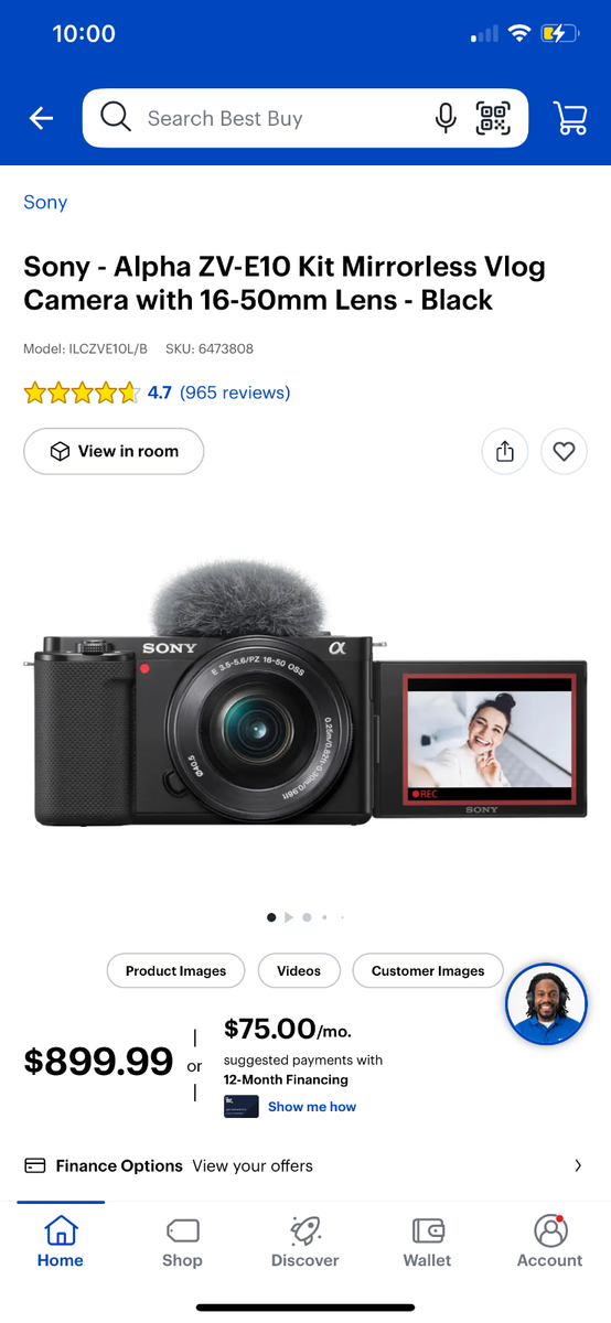 Sony Alpha ZV-E10 Interchangeable Lens Camera Black (16