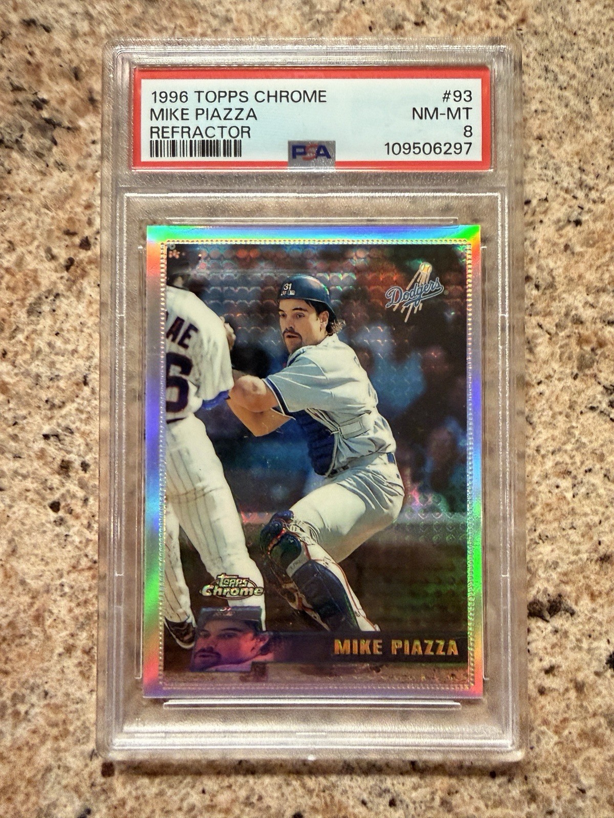 1996 Topps Chrome #93 Mike Piazza Refractor PSA 8 NM-MT