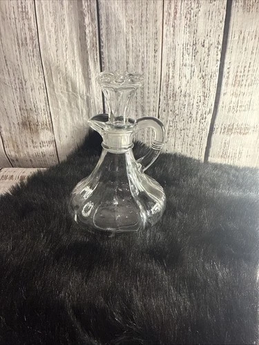 Vintage Anchor Hocking Clear Glass Oil & Vinegar Cruet With Stopper 5.5" Tall