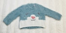 Boutique Soft Fuzzy Aqua Pullover Sweater Bunny Face Infant Sz 12 Months *EUC*