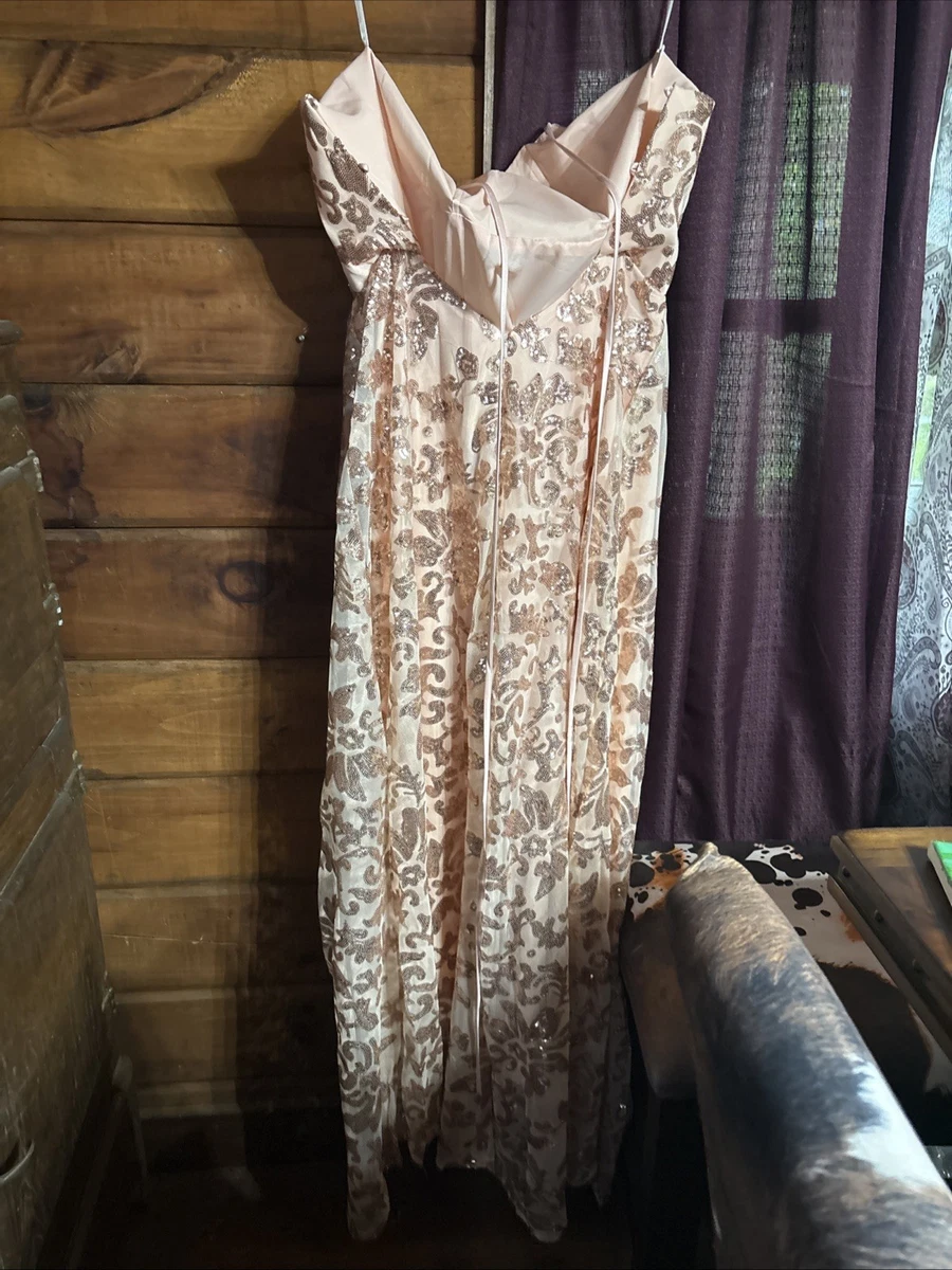 ebay rose gold dress Lady Black Tie - Maddox Gown - Rose Gold - Strapless Glitter Embellished Gown