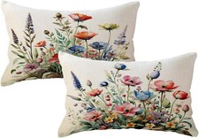 Watercolor Wildflowers Lumbar Pillow Covers 12 x 20 Inch Multicolor Flower