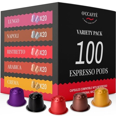 Occaffe Variety Pack Espresso Pods 100 Capsules Compatible Nespresso Coffee Pods