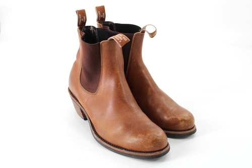 RM Williams Lady Yearling Chelsea Boots Tan - Size 9.5 G Wide Toe High Heel - Picture 2 of 10