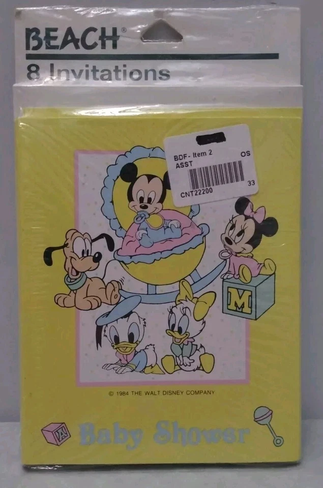 Convites vintage para chá de bebê Disney 2 pacotes de 8 Mickey Minnie Donald Pluto - Imagem 2 de 4