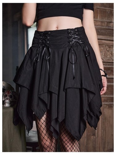 Women's Goth Mini Skirt High Waist Asymmetrical Flowy Swing Grunge Punk Fairy... - Picture 5 of 7